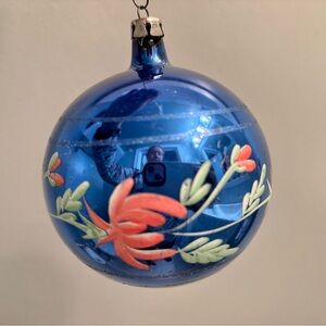 Vintage Christmas Ornament made in Poland Blue Floral